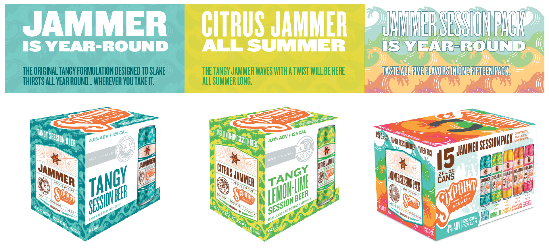 Sixpoint Brewery Jammer 6包Jammer和Citrus Jammer以及15包Jammer Session Pack的5个品种。