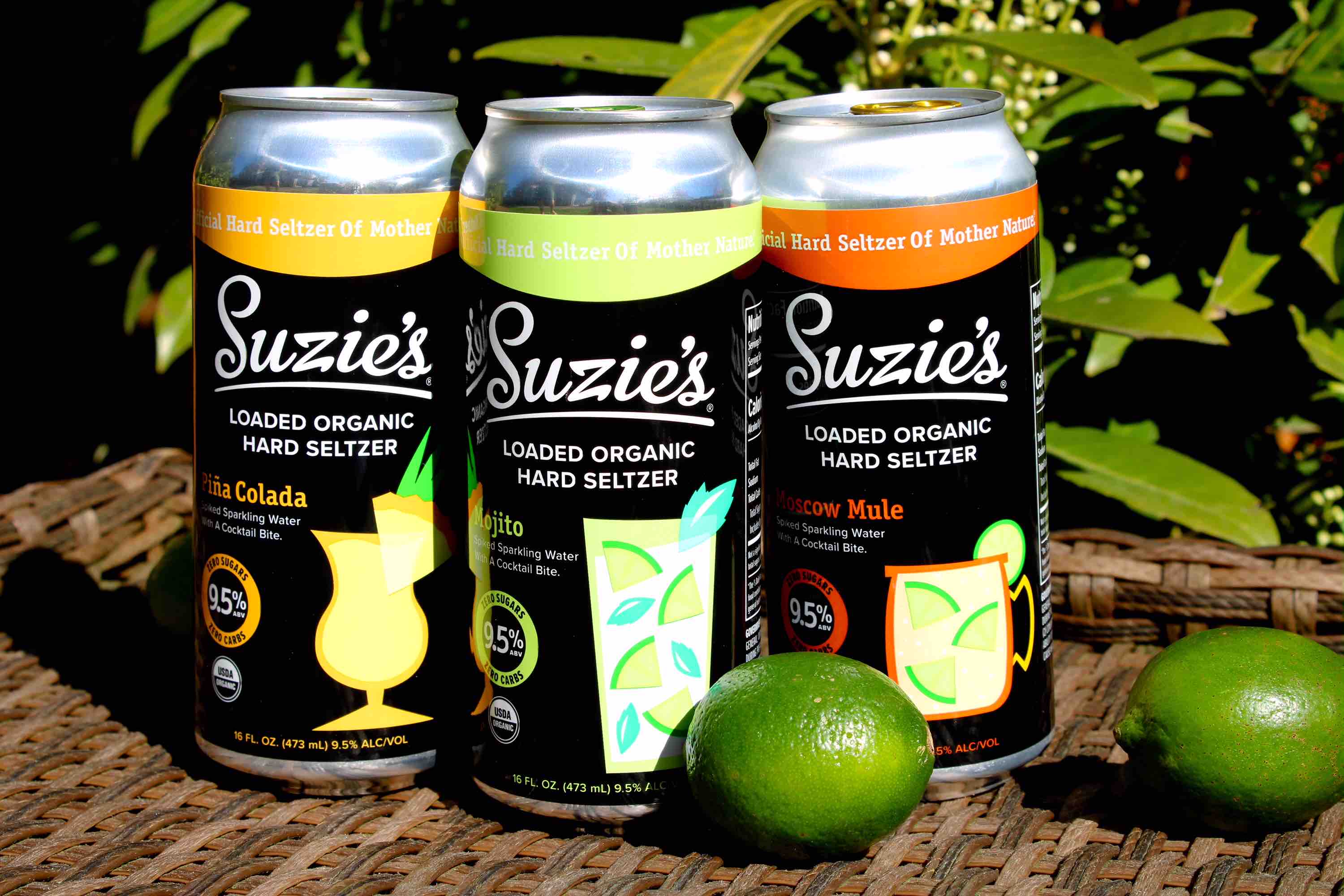 Suzie 's啤酒厂推出了三种口味的有机硬苏打水——椰浆朗姆酒、莫吉托和莫斯科骡子。(图片由苏西酿酒公司提供)