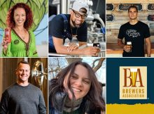 新当选的酿酒商协会董事会成员。第一排，从左到右:弗吉尼亚·莫里森，马库斯·巴斯克维尔，克里斯·赫伦。最下面一行，从左到右:丹·克莱班，贝蒂·博拉斯。